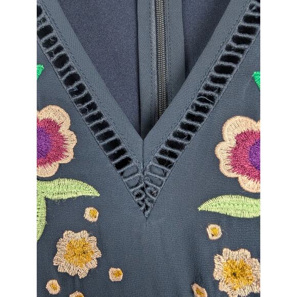 Frick And Frill Navy Floral Embroidered Sheer‎ Lace Maxi Dress Sz 10 - Picture 4 of 14